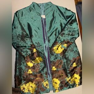 Grace Chuang New York Vintage 16 Open Front Elegant Art To Wear Floral Teal